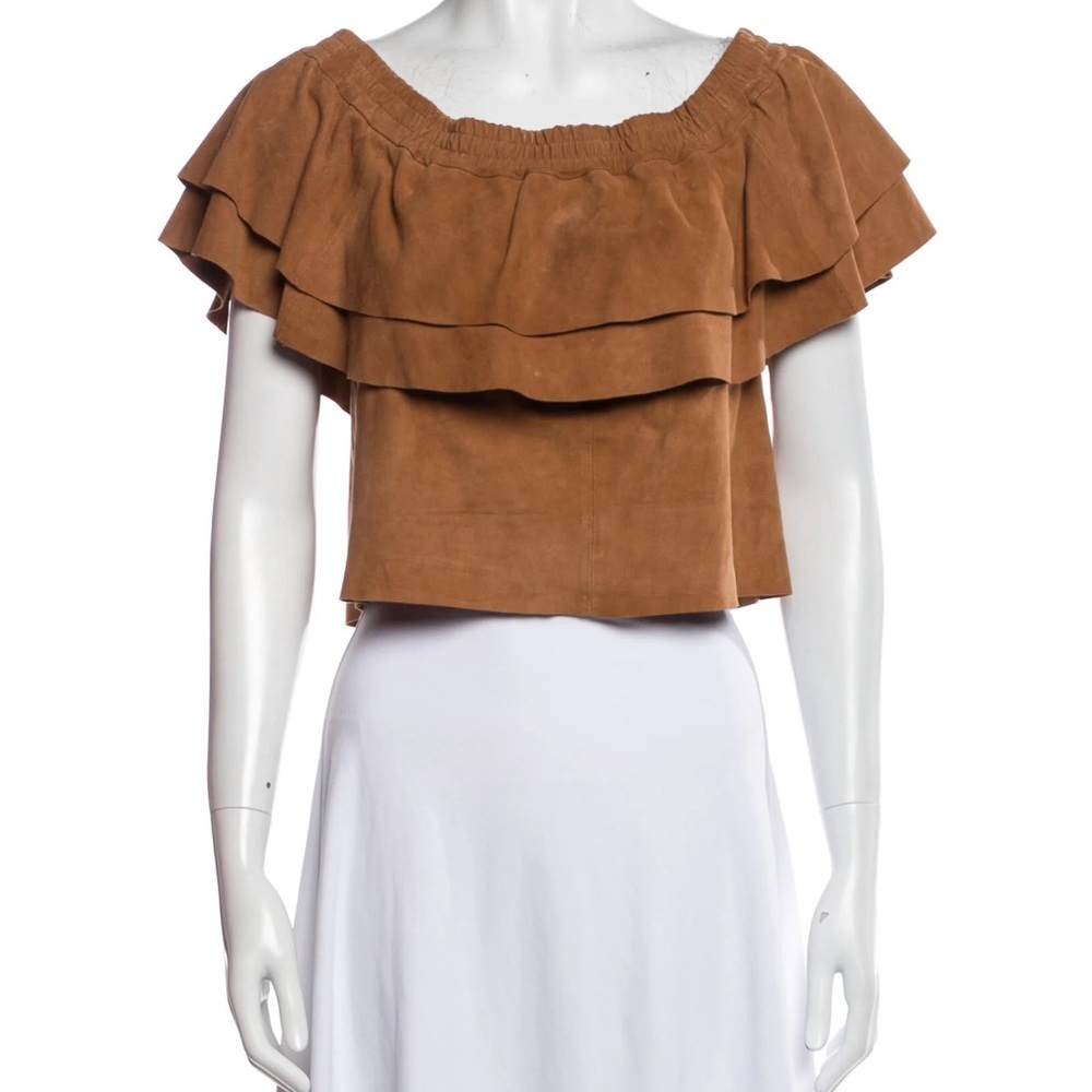 Designers Remix Charlotte Eskildsen Camel Suede Off the Shoulder Top